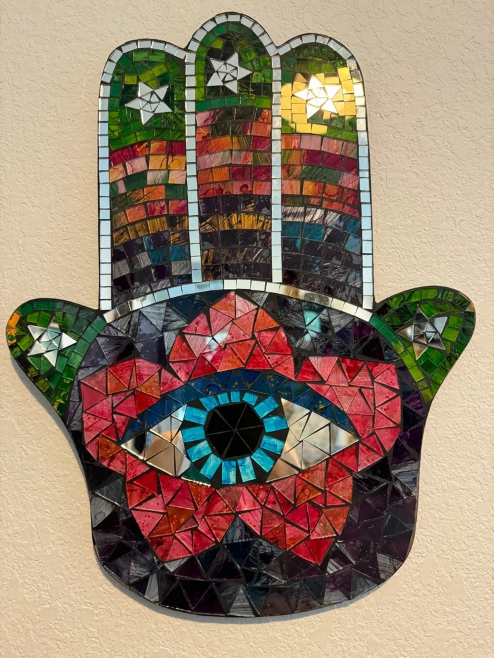 Large Hamsa Hand Mosaic Wall Hanging, 19.75